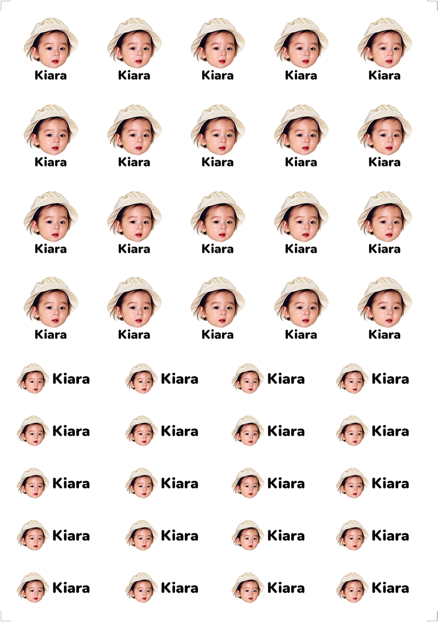 Small sticker sheet sample: 40 personalized Kiara face name stickers